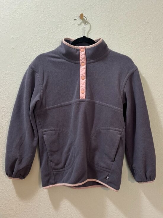 Athleta Other - Athleta Girl Gray and Pink Snap Neck Fleece Pullover Sweatshirt Size Large (12)